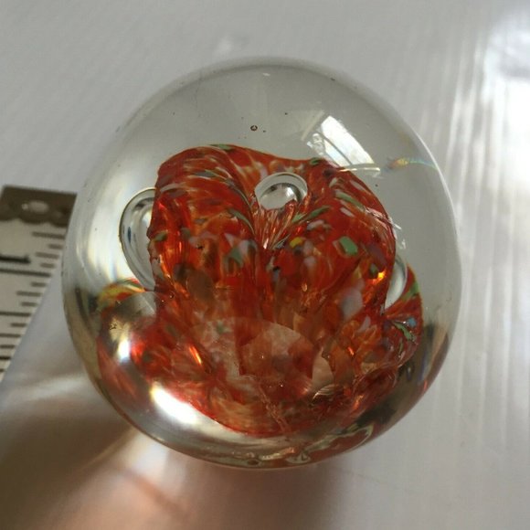 2 Glass Paperweights: Volcano Crater & Blue Flower - Picture 3 of 7